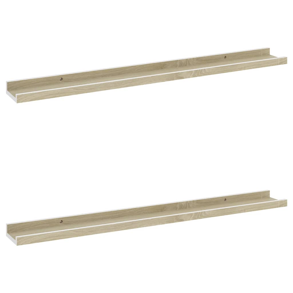 Wall Shelf Set of 2 White and Sonoma Oak MDF 31.5 x 3.5 x 1.2 in