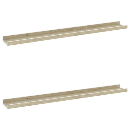 Wall Shelf Set of 2 White and Sonoma Oak MDF 31.5 x 3.5 x 1.2 in