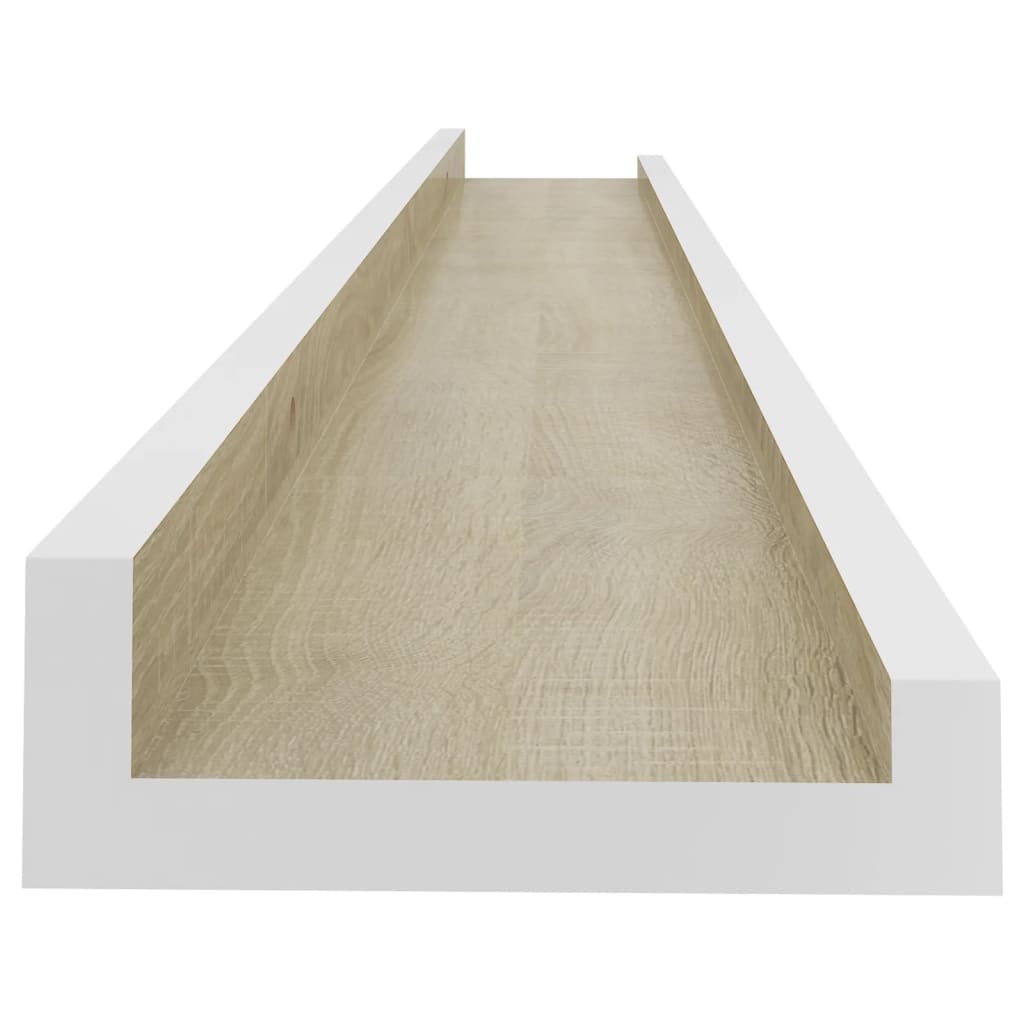 Wall Shelf Set of 2 White and Sonoma Oak MDF 31.5 x 3.5 x 1.2 in