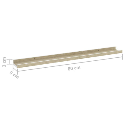 Wall Shelf Set of 2 White and Sonoma Oak MDF 31.5 x 3.5 x 1.2 in