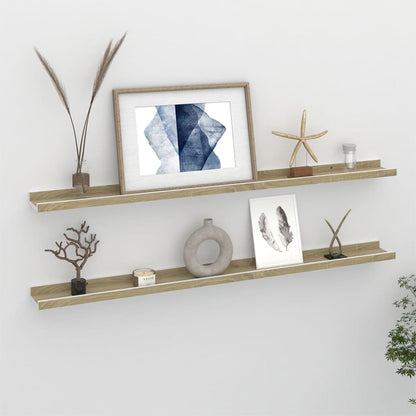 Wall Shelf Set of 2 White and sonoma oak