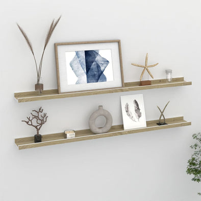 Wall Shelves 2 pcs White and Sonoma Oak 100x9x3 cm