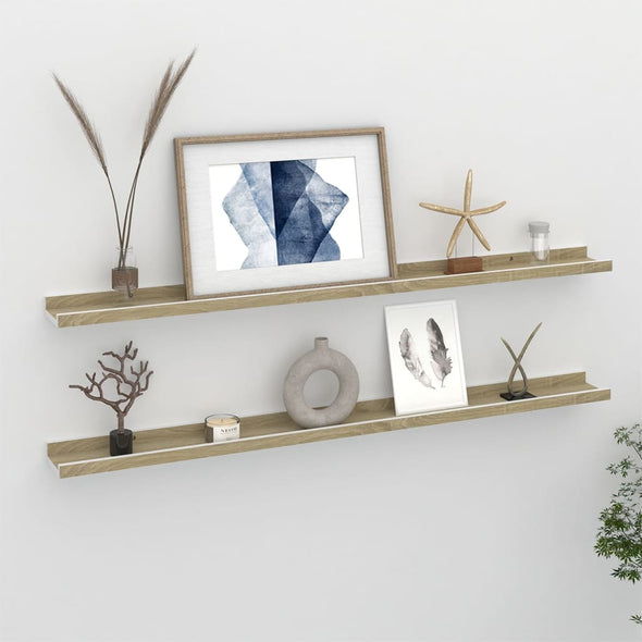 Wall Shelves 2 pcs White and Sonoma Oak 100x9x3 cm