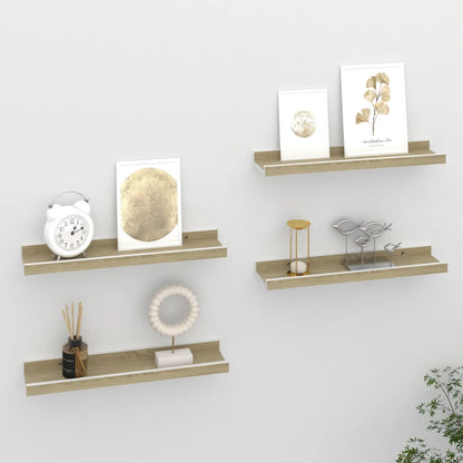 Wall Shelves 4 pcs White and Sonoma Oak 40x9x3 cm