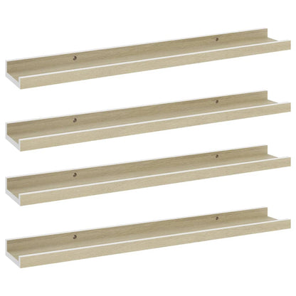 Wall Shelves 4 pcs White and Sonoma Oak 60x9x3 cm