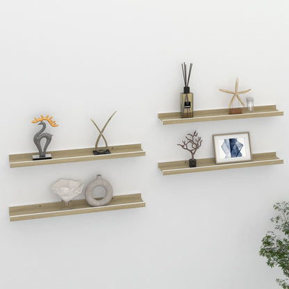 Wall Shelves 4 pcs White and Sonoma Oak 60x9x3 cm