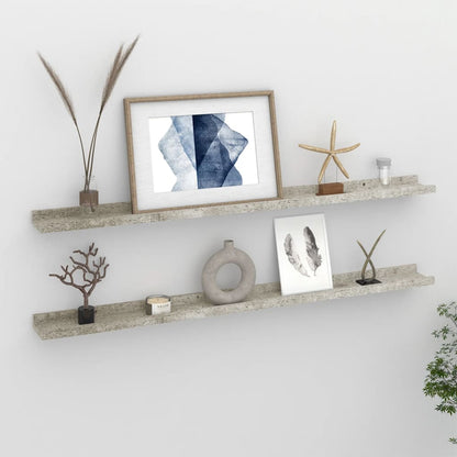 Wall Shelf Set of 2 Concrete Grey MDF 39.4 x 3.5 x 1.2 in