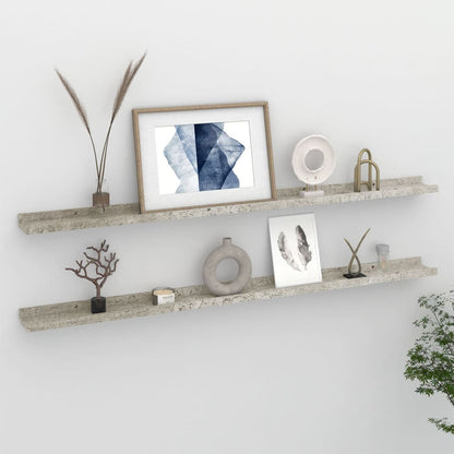 Wall Shelf Set of 2 Concrete Gray MDF 45.3 x 3.5 x 1.2 in