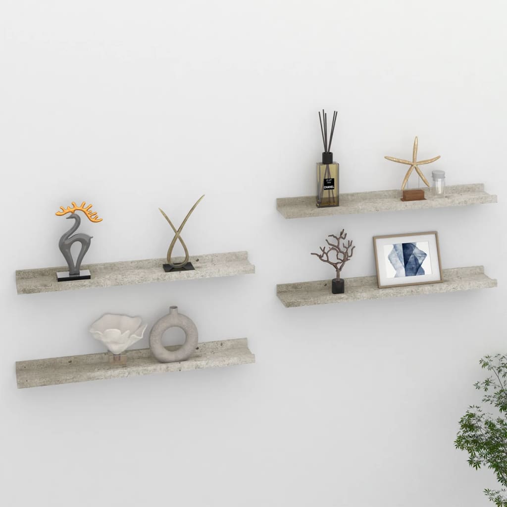Wall Shelf Set of 4 Concrete grey MDF 23.6x3.5x1.2 in