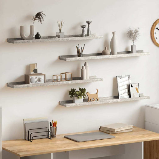 Wall Shelf | Set of 4 | Concrete grey | MDF | 80 x 9 x 3 cm