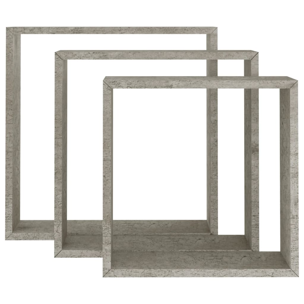 Wall Cube Shelf Set of 3 Concrete Gray MDF