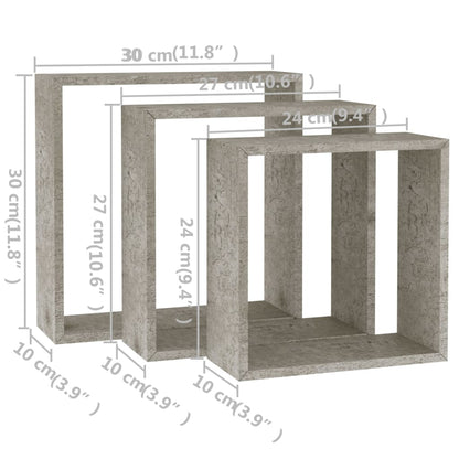 Wall Cube Shelf Set of 3 Concrete Gray MDF