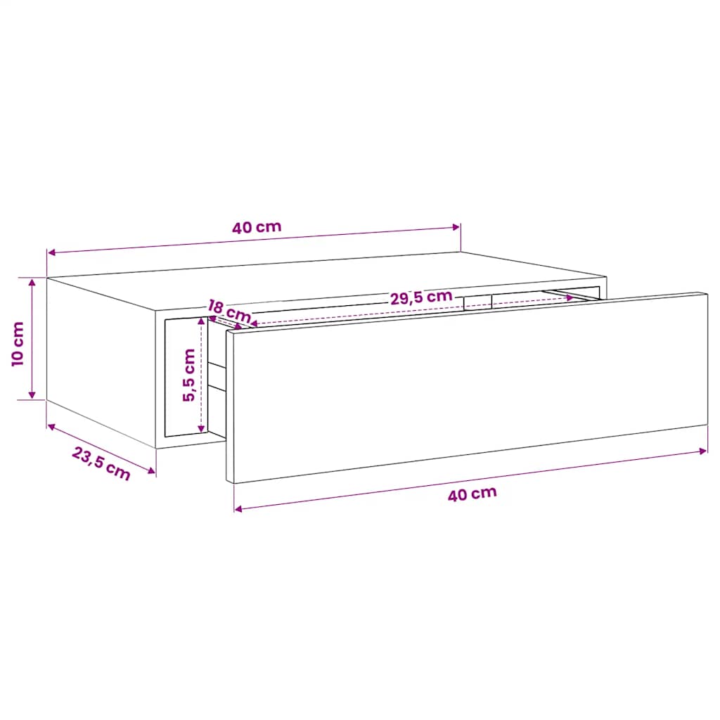 Wall-mounted Drawer Shelf White 40x23.5x10 cm MDF