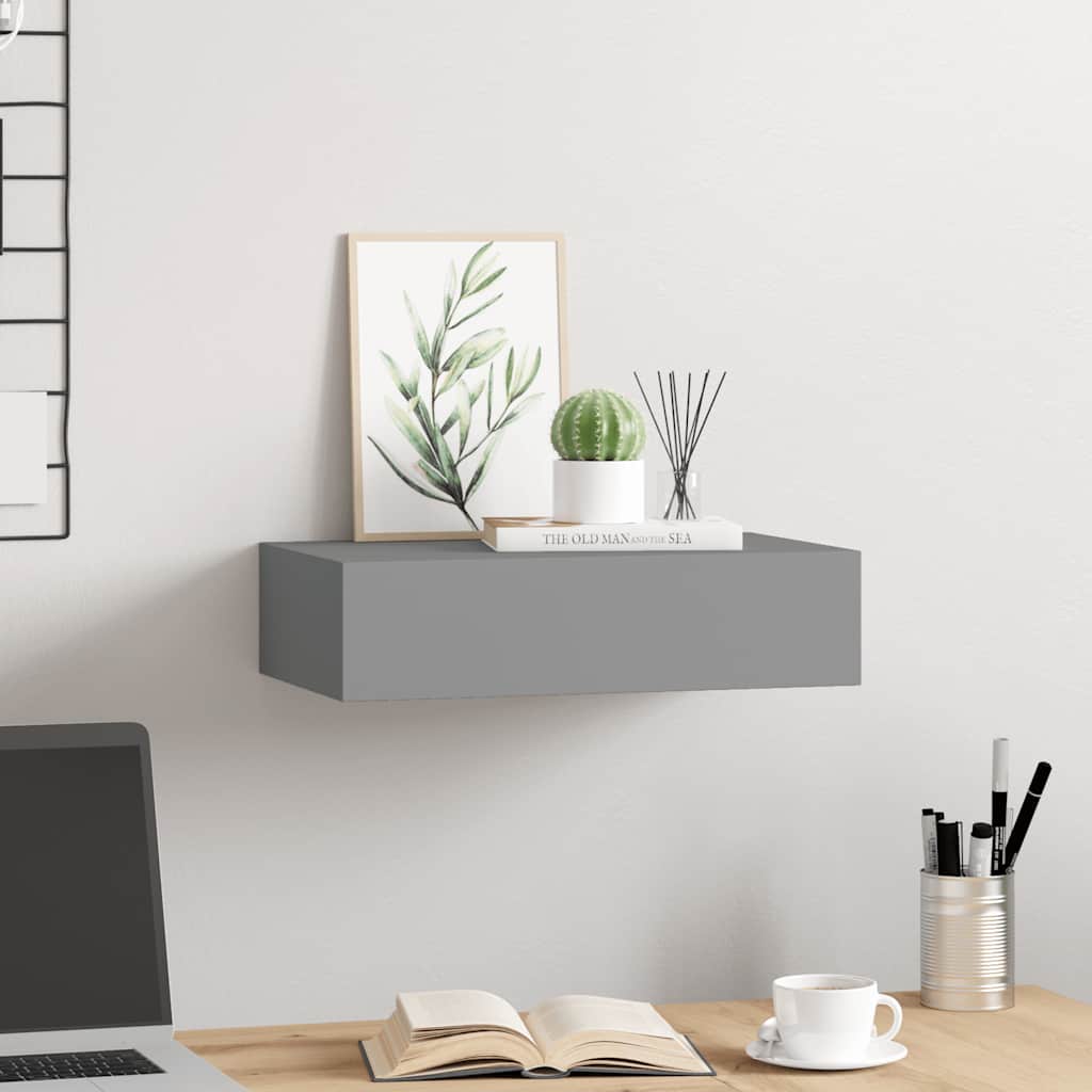 Drawer Shelf | Grey | MDF, metal | Compact | Floating Shelf | Rectangular