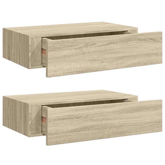 Wall-mounted Drawer Shelves 2 pcs Oak 40x23.5x10cm MDF