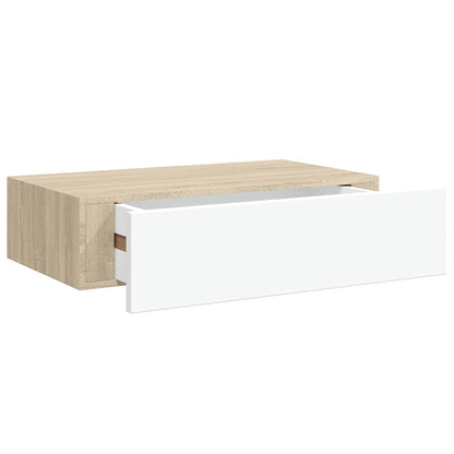 Drawer Shelf | Oak and White | MDF, Metal | Compact | Wall Shelf