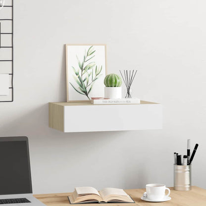 Drawer Shelf | Oak and White | MDF, Metal | Compact | Wall Shelf
