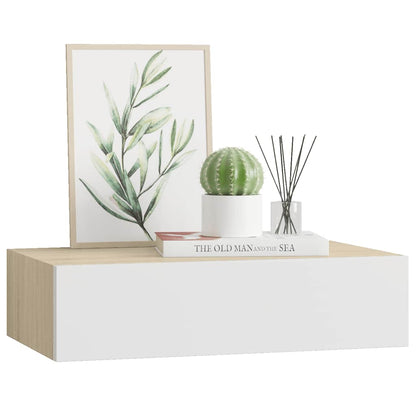 Drawer Shelf | Oak and White | MDF, Metal | Compact | Wall Shelf