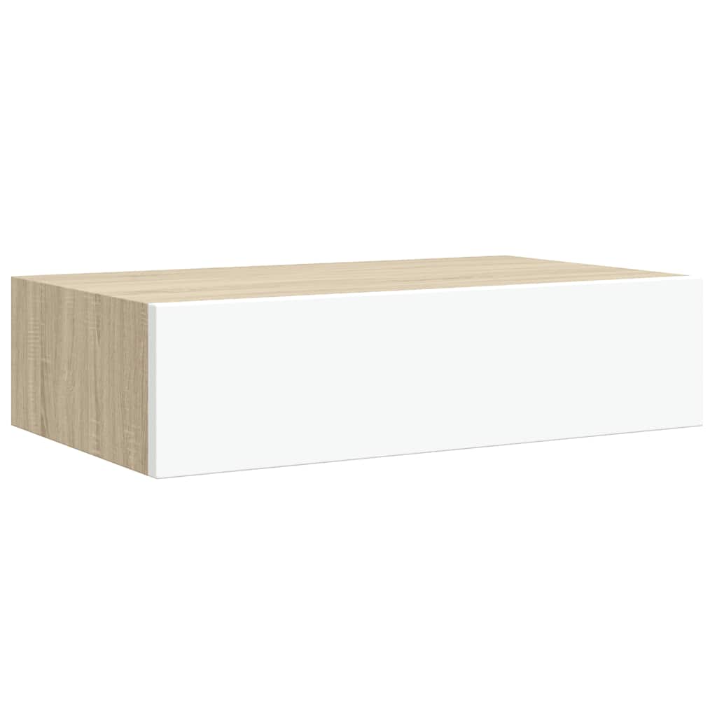 Drawer Shelf | Oak and White | MDF, Metal | Compact | Wall Shelf