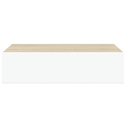 Drawer Shelf | Oak and White | MDF, Metal | Compact | Wall Shelf