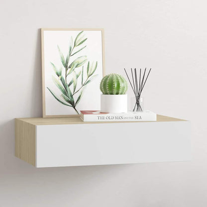 Drawer Shelf | Oak and White | MDF, Metal | Compact | Wall Shelf