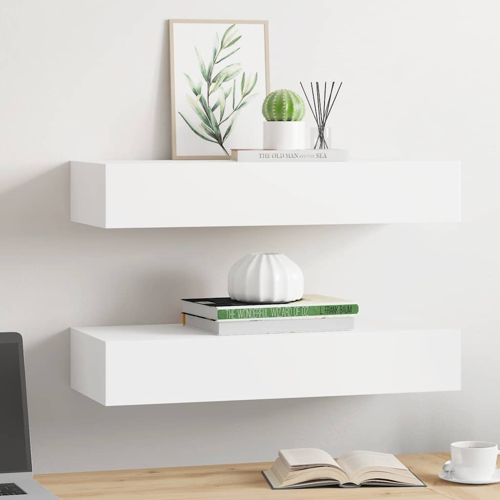 Wall-mounted Drawer Shelves 2 pcs White 60x23.5x10cm MDF