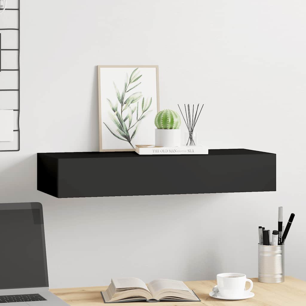Drawer Shelf | Black | MDF, Metal | Compact | Wall-Mounted Drawer Shelf