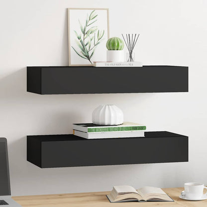 Wall-mounted Drawer Shelves 2 pcs Black 60x23.5x10cm MDF