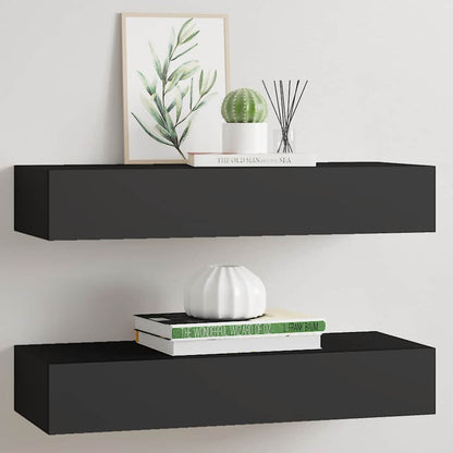 Wall-mounted Drawer Shelves 2 pcs Black 60x23.5x10cm MDF
