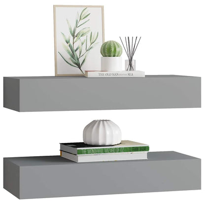 Wall-mounted Drawer Shelves 2 pcs Grey 60x23.5x10cm MDF