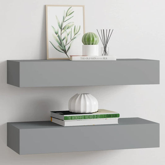 Drawer Shelf | Set of 2 | Grey | MDF and metal | Compact | Wall mounting