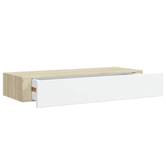 Wall-mounted Drawer Shelf Oak and White 60x23.5x10cm MDF