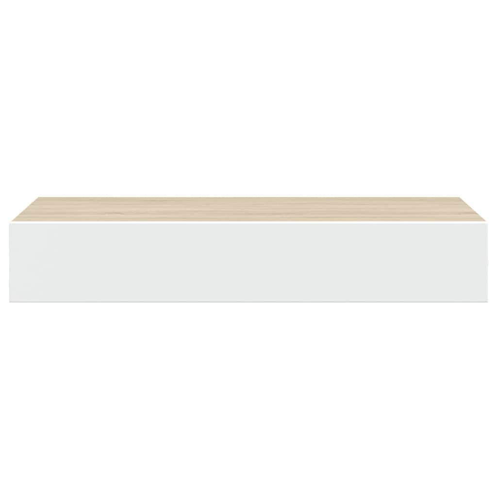 Wall-mounted Drawer Shelf Oak and White 60x23.5x10cm MDF