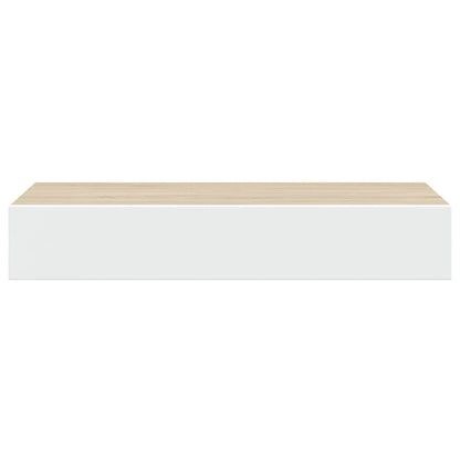 Wall-mounted Drawer Shelf Oak and White 60x23.5x10cm MDF