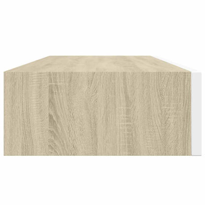 Wall-mounted Drawer Shelf Oak and White 60x23.5x10cm MDF