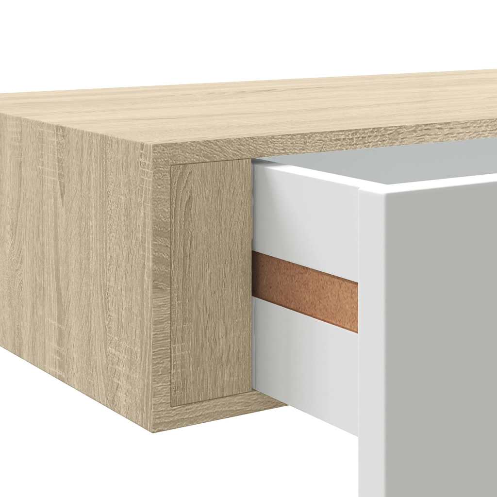 Wall-mounted Drawer Shelf Oak and White 60x23.5x10cm MDF