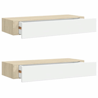 Wall Drawer Shelves 2 pcs Oak and White 60x23.5x10cm MDF