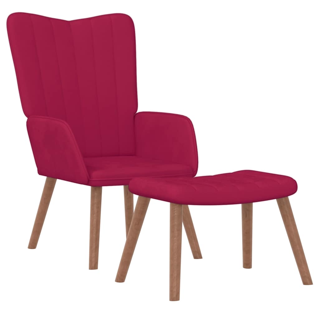 Relaxing Chair with a Stool Wine Red Velvet