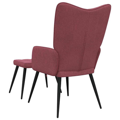 Relaxing Chair with a Stool Wine Red Fabric