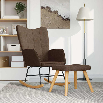 Rocking Chair with a Stool Brown Fabric