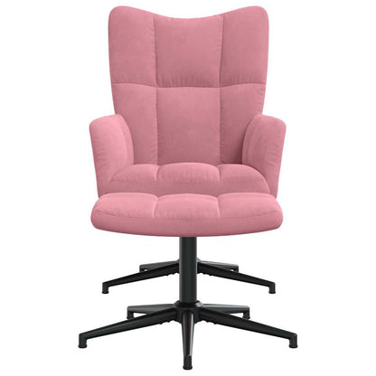 Relaxing Chair with a Stool Pink Velvet