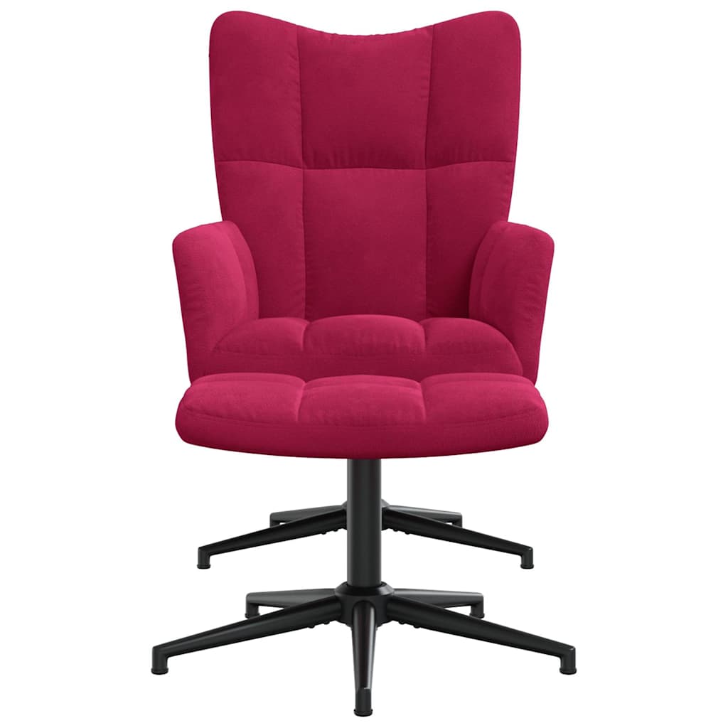 Relaxing Chair with a Stool Wine Red Velvet