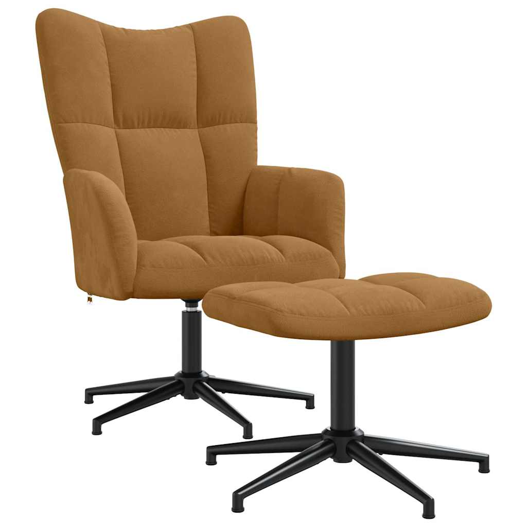 Relaxing Chair with a Stool Brown Velvet