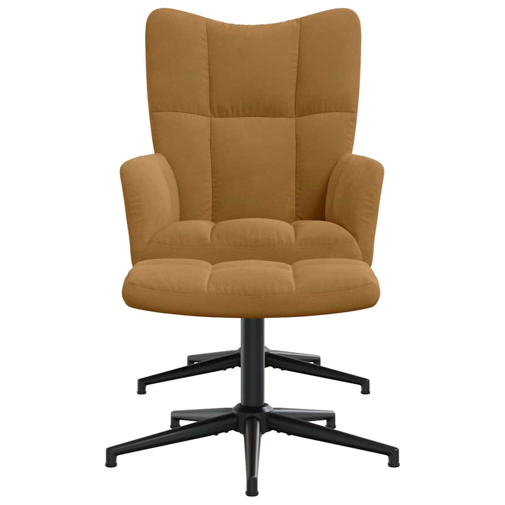 Relaxing Chair with a Stool Brown Velvet