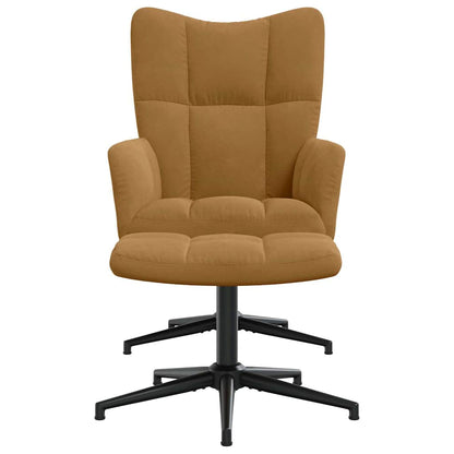 Relaxing Chair with a Stool Brown Velvet