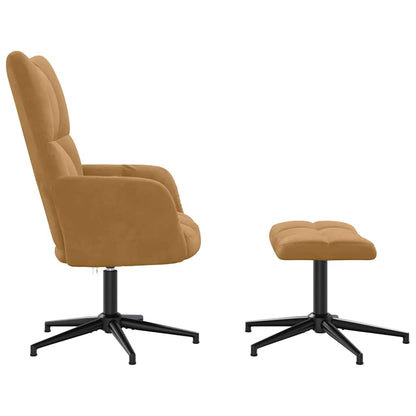 Relaxing Chair with a Stool Brown Velvet