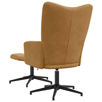 Relaxing Chair with a Stool Brown Velvet