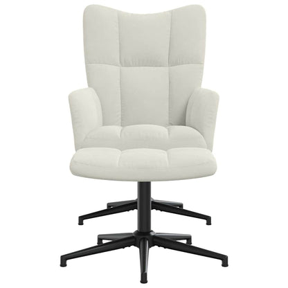 Relaxing Chair with a Stool Cream White Velvet