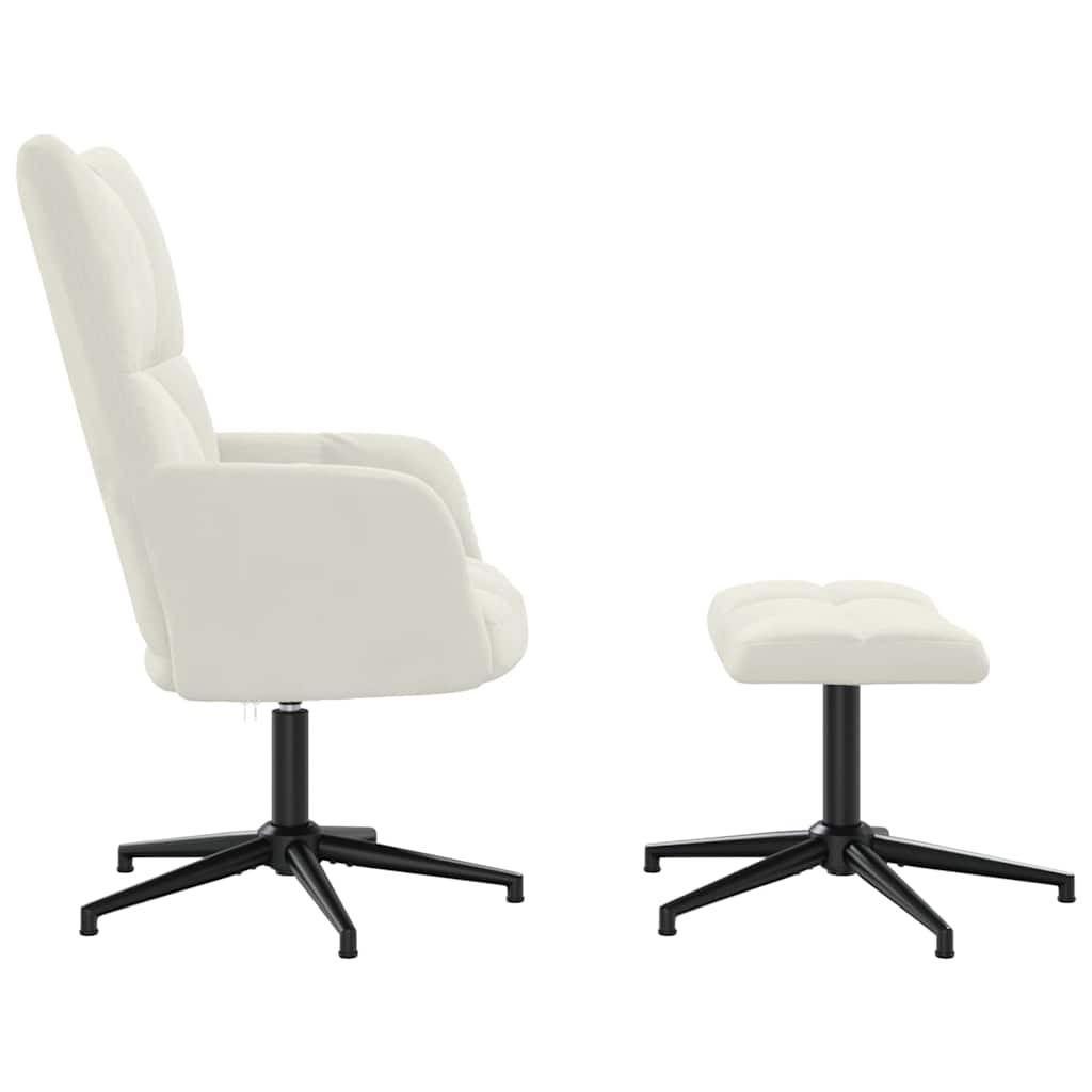 Relaxing Chair with a Stool Cream White Velvet