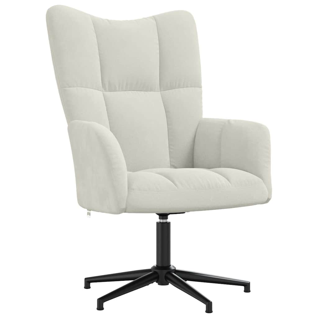Relaxing Chair with a Stool Cream White Velvet